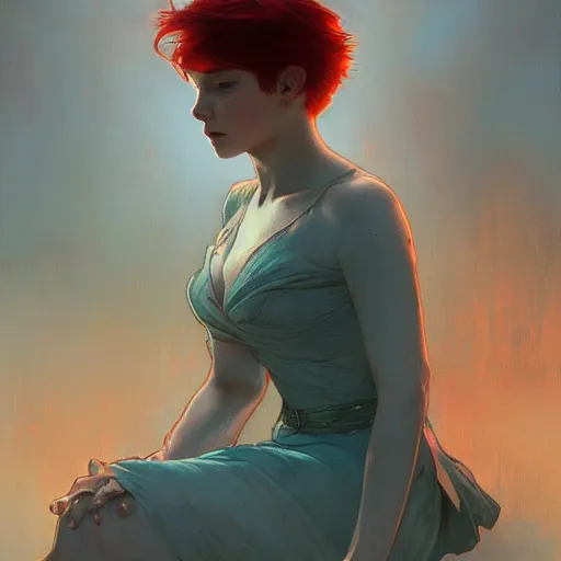 Prompt: young boy, red hair, turqouise eyes, gorgeous, amazing, feminine, elegant, intricate, highly detailed, digital painting, artstation, concept art, sharp focus, illustration, art by artgerm and greg rutkowski and alphonse mucha