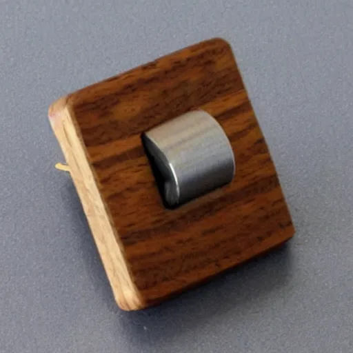 Image similar to technical drawing for a toggle switch made on a piece of walnut wood with stainless steel rod