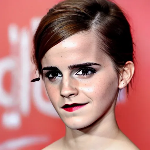 Image similar to Emma Watson with an eyepatch and a mustache