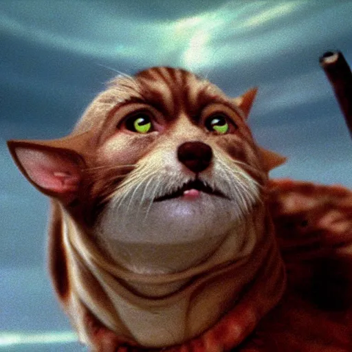 Prompt: a film still of cat - dog ( from the bible ) in star wars 1 9 7 7, realistic, photorealistic, detailed,