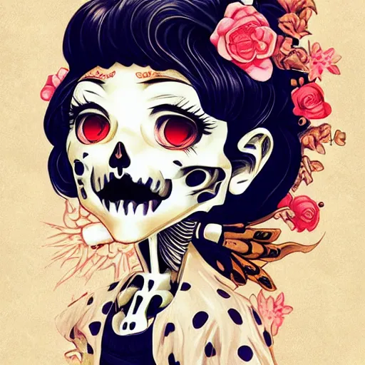 Image similar to anime manga skull portrait young woman skeleton, betty boop, intricate, elegant, highly detailed, digital art, ffffound, art by JC Leyendecker and sachin teng