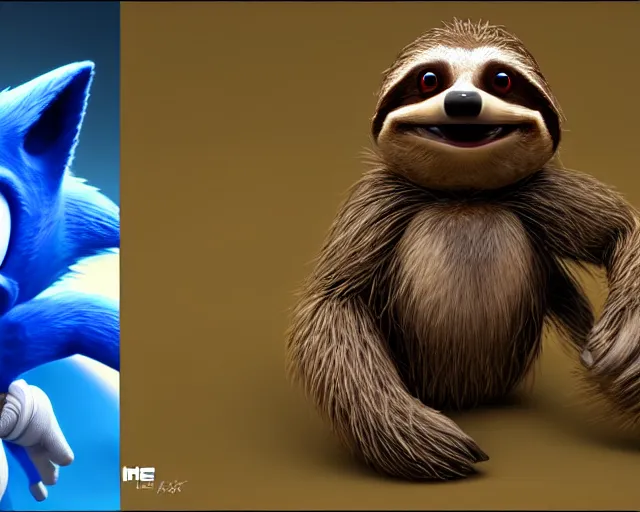 Image similar to sonic the hedgehog as a sloth, weta hyperrealism cinematic lighting and compositon