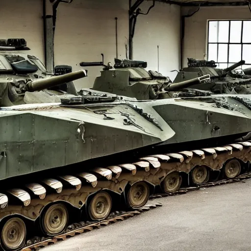 Image similar to panzer tanks in a garage