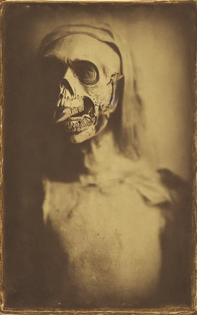 Image similar to portrait of a undead person with a beak, daguerreotype, studio lighting, hyperrealistic, ultra detailed