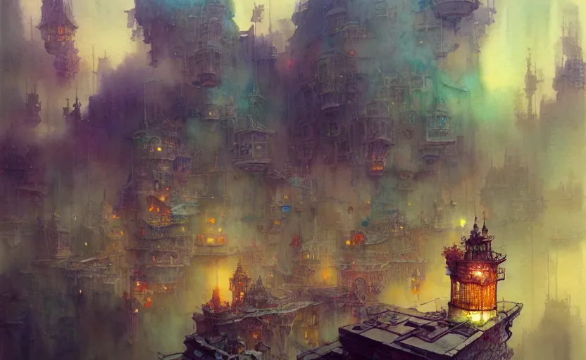 Image similar to the amazing floating city, fantasy, steampunk. intricate, amazing composition, colorful watercolor, by ruan jia, by maxfield parrish, by marc simonetti, by hikari shimoda, by robert hubert, by zhang kechun, illustration, gloomy