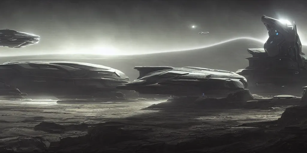 Prompt: a large detailed halo and homeworld spaceship detailed with streamlined design, elegant and beautiful very large and long floating over a barren dry land with an epic cloud formation on the background by James Paick and raphael lacoste , very detailed, octane render, 8k, scary and brooding, scary and dark, canon 24mm lens