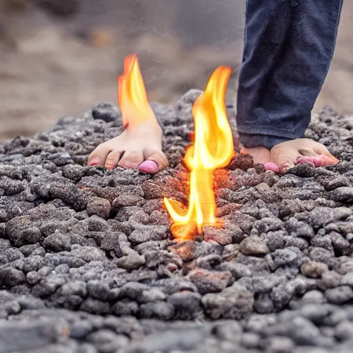 bare feet walking over hot coals | Stable Diffusion | OpenArt