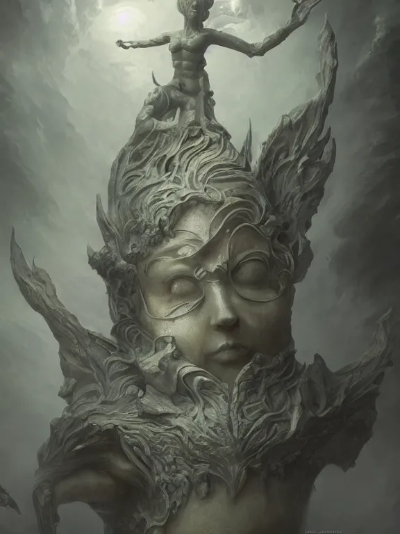 Prompt: a ultradetailed beautiful concept art of a strange and shady statue of an old and forgot divinity, made from old stone, the air seems to become oppressing around it, fantasy concept art, high resolution 4 k, by tom bagshaw, greg rutkowski, charlie bowater