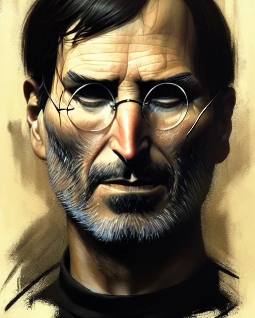 Prompt: pensive steve jobs, pulp character portrait, ultra realistic, concept art, intricate details, highly detailed by greg rutkowski, gaston bussiere, craig mullins, simon bisley
