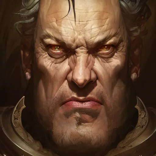 Image similar to portrait of an old powerful medieval king driven mad by disease, highly detailed, digital painting, artstation, concept art, rough, sharp focus, illustration, art by joe madureira and artgerm and greg rutkowski and alphonse mucha