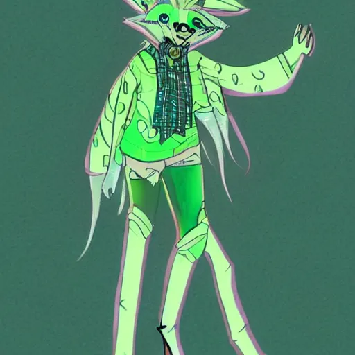 Prompt: Beautiful digital painting of an anthro anthropomorphic pastel-green wolf, Punk outfit. Western comic book style, inked, cute, cozy