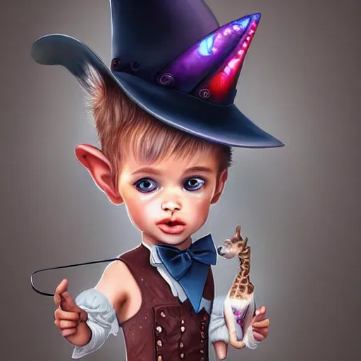 Image similar to epic professional digital airbrushed portrait art of a cute baby giraffe dressed as a magician,, best on artstation, cgsociety, wlop, Behance, pixiv, cosmic, epic, stunning, gorgeous,, masterpiece by Dorian Cleavanger and Stanley Lau,