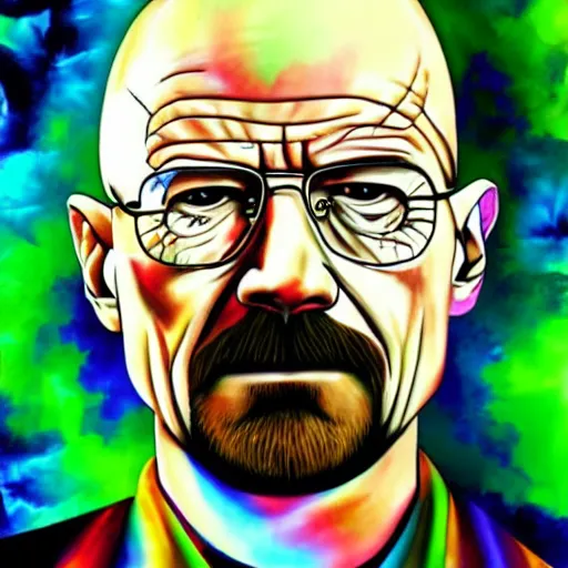 Image similar to walter white with a psychedelic background