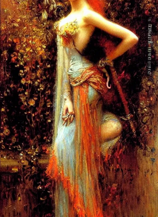 Image similar to vertical prtrait of a gothic princess. by gaston bussiere