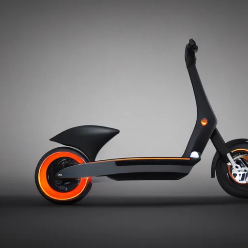 Image similar to electric scooter, futuristic, techno, cyberpunk, product design, render, concept, fun, swag