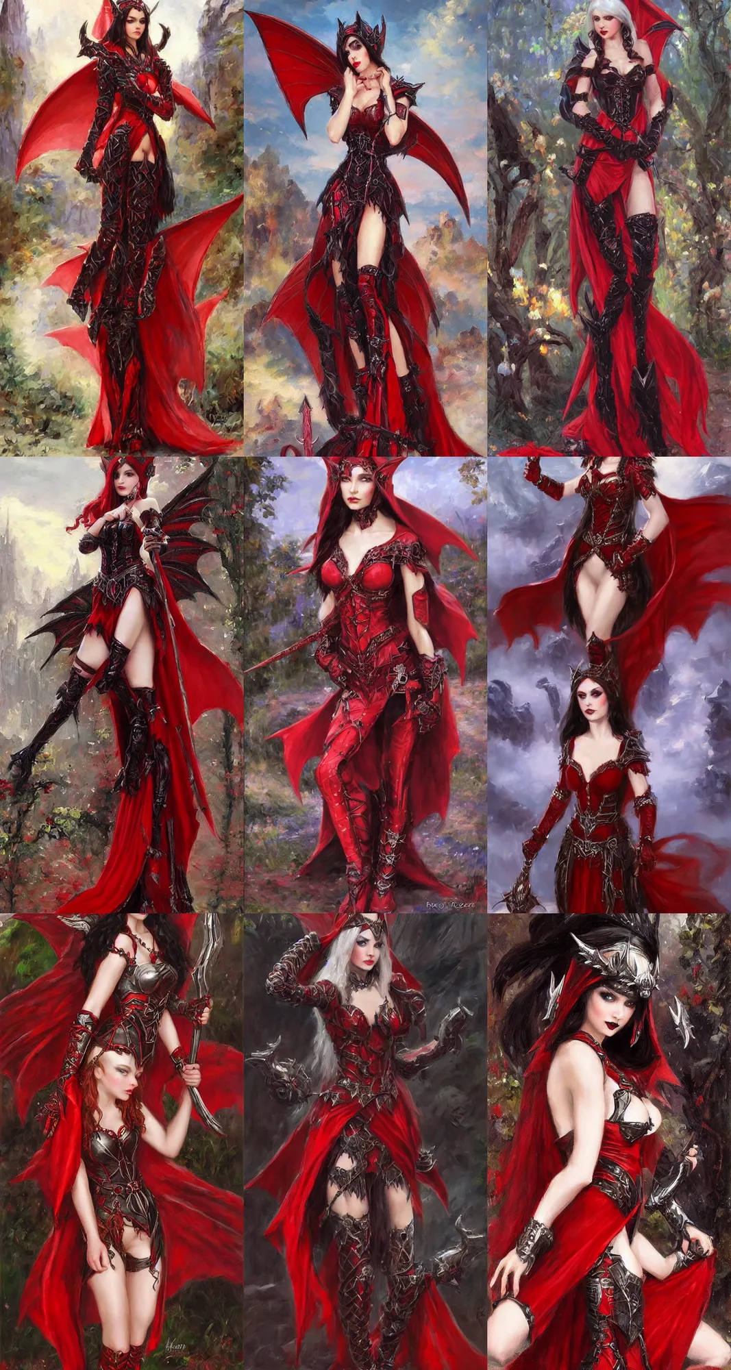 Image similar to Gothic elf princess in red dragon armor by Konstantin Razumov