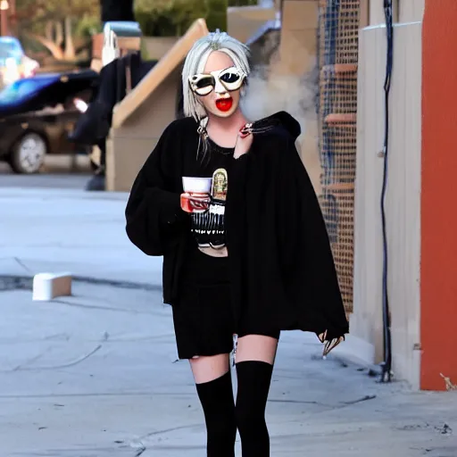 Prompt: paparazzi photo of jeffree star smoking