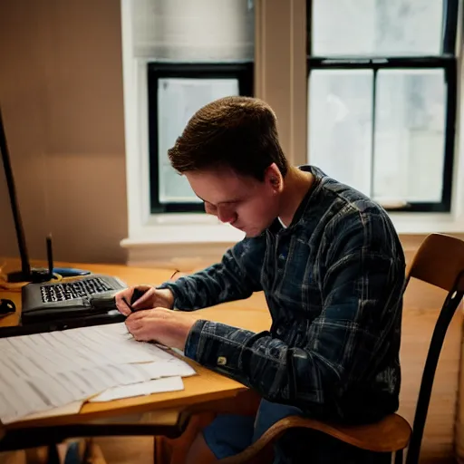 Prompt: Ethan Smith writing his next guide, (EOS 5DS R, ISO100, f/8, 1/125, 84mm, RAW, postprocessed, depixel)