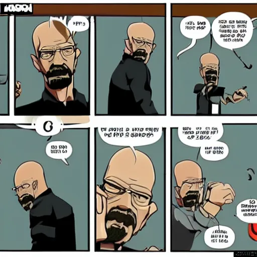 Prompt: an epic anime fight scene, walter white vs. gustabo.