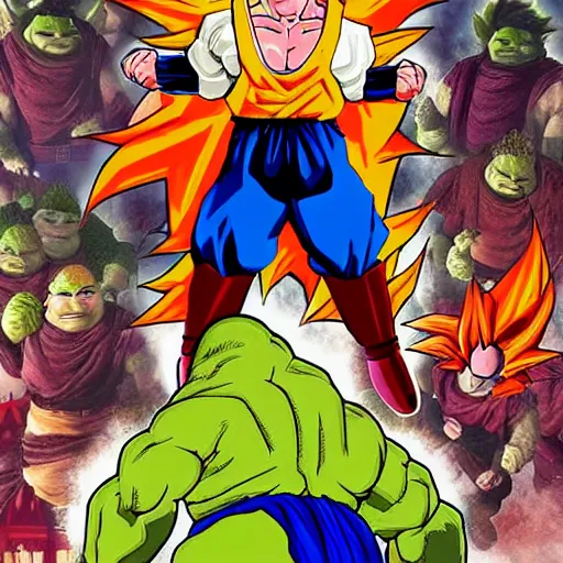 Image similar to Super Saiyan Shrek Fights for the Sake of humanity