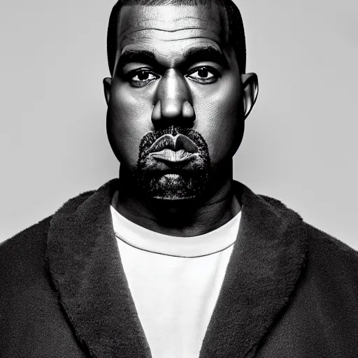 Prompt: the face of kanye west wearing yeezy clothing at 4 2 years old, portrait by julia cameron, chiaroscuro lighting, shallow depth of field, 8 0 mm, f 1. 8