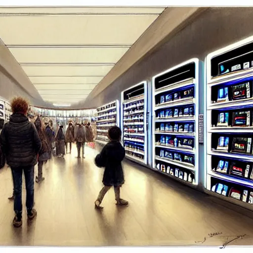 Prompt: ((2050s flagship retail interior Samsung Microsoft Apple)) by Jean-Baptiste Monge !!!!!!!!!!!!!!!!!!!!!!!!!!!