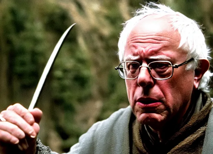 Image similar to film still of bernie sanders as frodo in lord of the rings movie, 8 k