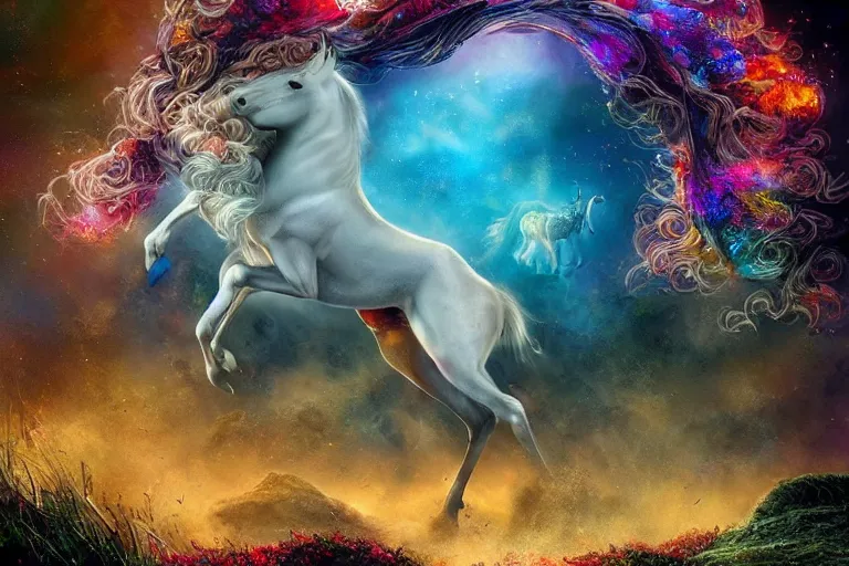 Prompt: this is the story of the last unicorn on earth. photo - realistic hd, hyperrealism, colourful, highly detailed, cinematic, luminescence, 3 2 k, dop, high contrast, intricate, mystery, epic, fantasy