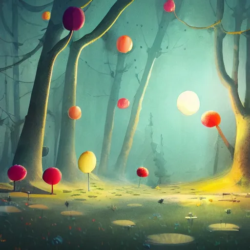 Image similar to a matte digital painting of a candy forest at night, watercolor, volumetric macro photography, children illustration, by goro fujita