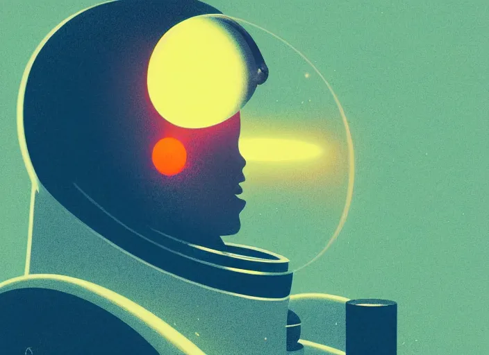 Image similar to portrait of a young astronaut girl, colorful, modern art deco, mads berg, karolis strautniekas, christopher balaskas, stippled light, fog, moody, fine texture, editorial illustration, dramatic lighting, dynamic composition, detailed, matte print, dynamic perspective, muted color