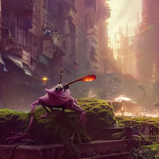 Image similar to a still of kermit the frog in avengers movie, cory loftis, fenghua zhong, ryohei hase, ismail inceoglu and ruan jia. volumetric light, detailed, octane render, horizon zero dawn