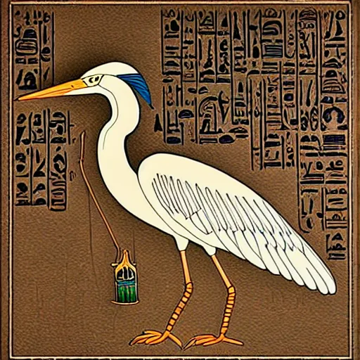 Prompt: heron, bennu, egyptian art, ghibli style, high quality, very detailed, intricate, wow, amazing, trending in artstation, sintetic - n 9