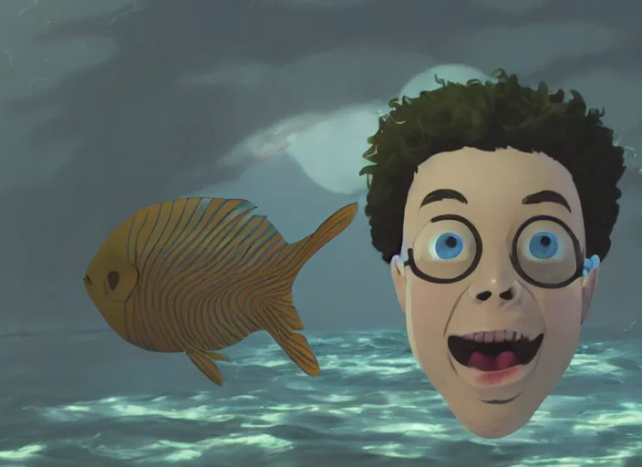 Image similar to florentin will as a fish, still from animated horror movie, animated movie shot, cinematic lighting