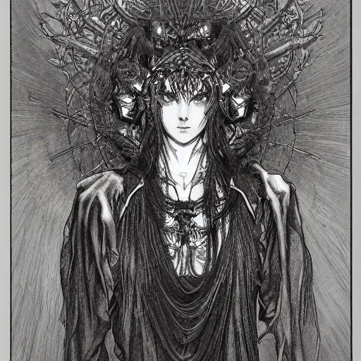 Image similar to gustave dore james gurney artstation hyperrealism photo - realistic demon hyperdetailed intricate beautiful interwoven fibers of death and solace solitude alphonse mucha yoji shinkawa apophasis shintaro kago junji ito esoteric hypnogogic ethereal ethereality dreamscape