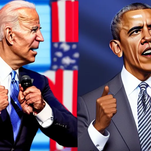 Image similar to joe biden vs barack obama in the style of tekken