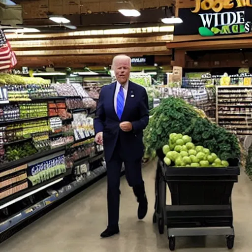 Prompt: joe biden at whole foods grocery store, surveillance camera