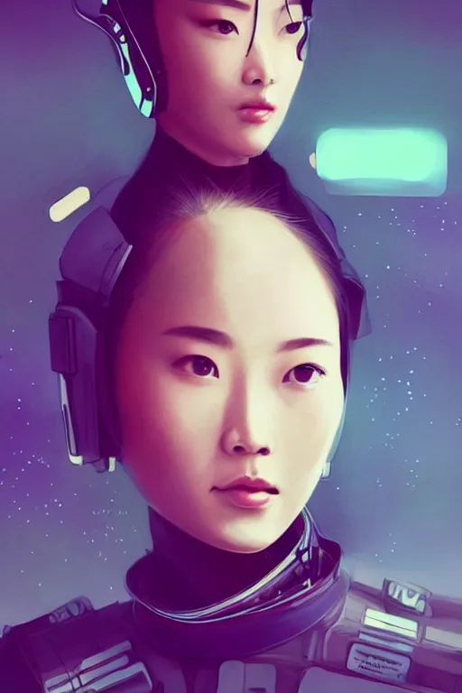 Image similar to portrait futuristic beautiful Asian trending on artbreeder, pinterest Airforce armored pilot Girl, at inside of future fighter aircraft, ssci-fi, fantasy, intricate, very very beautiful, elegant, human anatomy, neon light, highly detailed, digital painting, artstation, concept art, soft light, smooth, sharp focus, illustration, art by tian zi and WLOP and alphonse mucha