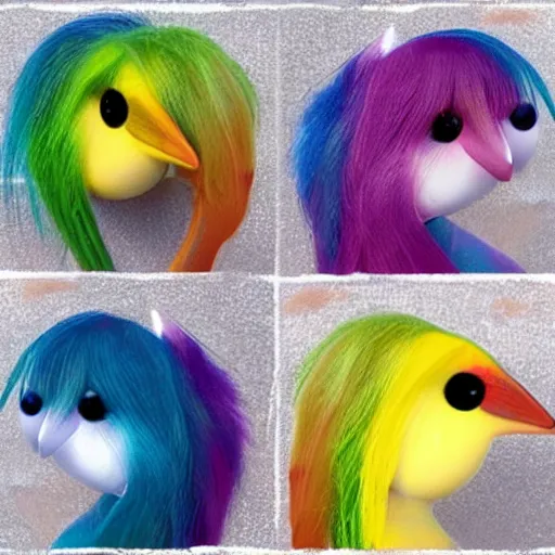 Image similar to little bird, human hair, rainbow colored hair