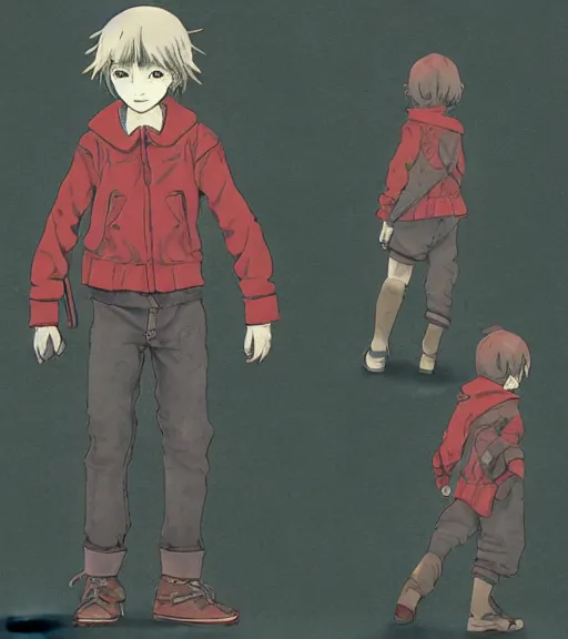 Image similar to attractive little boy character inspired in little red riding hood and evil wolf, digital artwork made by akihiko yoshida and makoto shinkai, anatomically correct, symmetrical