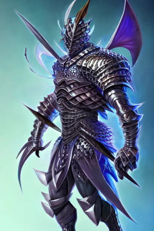 Image similar to Full body character concept art of an anime draconian warrior knight, iridescent scales, cool face, muscular, by Stanley Artgerm Lau, WLOP, Rossdraws, James Jean, Andrei Riabovitchev, Marc Simonetti, and Sakimichan, tranding on artstation