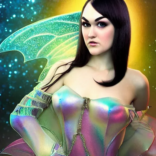 Image similar to sasha grey as a fantasy fairy. iridescent color