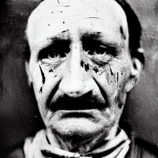 Prompt: close up photo portrait of a 19th century ugly clean-face gangster with scars by Diane Arbus and Louis Daguerre