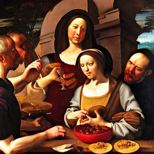 Prompt: renaissance painting of a big bowl full belgian fries