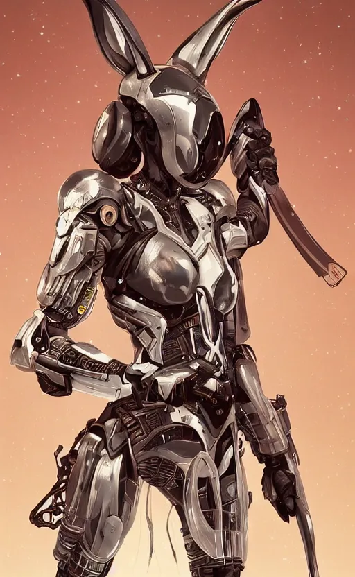 Prompt: Symmetry!! Full body portrait of a cyborg bunny assasin, warrior in sci-fi armour, tech wear, muscular!! sci-fi, intricate, elegant, highly detailed, digital painting, artstation, concept art, smooth, sharp focus, illustration, art by artgerm and greg rutkowski and alphonse mucha, trending on art station, dynamic lighting