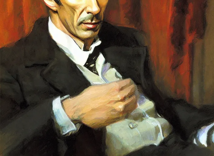 Image similar to a highly detailed beautiful portrait of sherlock holmes, by gregory manchess, james gurney, james jean