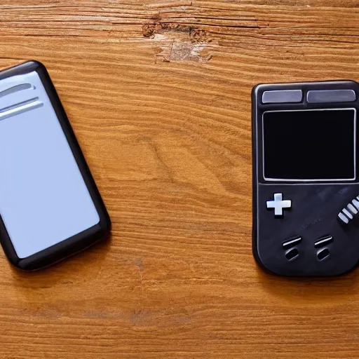 Image similar to a smart phone with gameboy aesthetics, product placement, professional photo