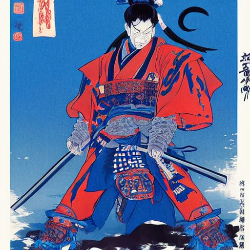 Image similar to a painting of a samurai but a blue oni demon 鬼 👹, poster art by otomo katsuhiro, cgsociety, reimagined by industrial light and magic, official art, poster art