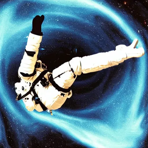 Image similar to astronaut falling into a interstellar black hole