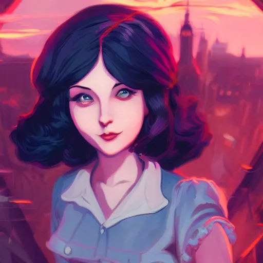 Image similar to portrait of elizabeth from bioshock infinite , heavenly clouds landscape, ambient lighting, 4k, anime key visual, lois van baarle, ilya kuvshinov, rossdraws, artstation