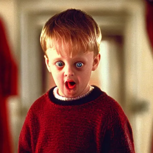 Image similar to kevin mcallister in home alone 1 looking surprised